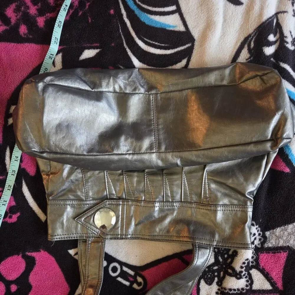 Vintage Y2K rue21 Silver Metallic Shoulder Bag Rhinestone Mall Goth Tote Purse